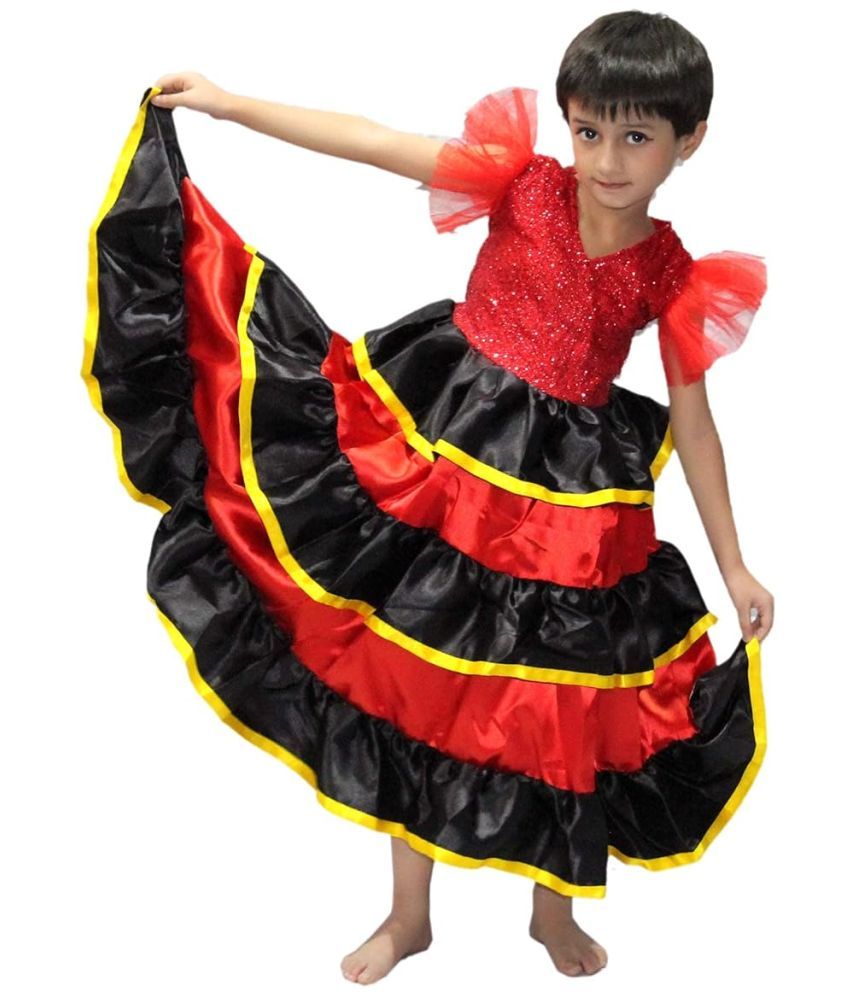     			Spanish Dance Dress For  Girls, Senorita Costume - Multicolor, 5-6 Years