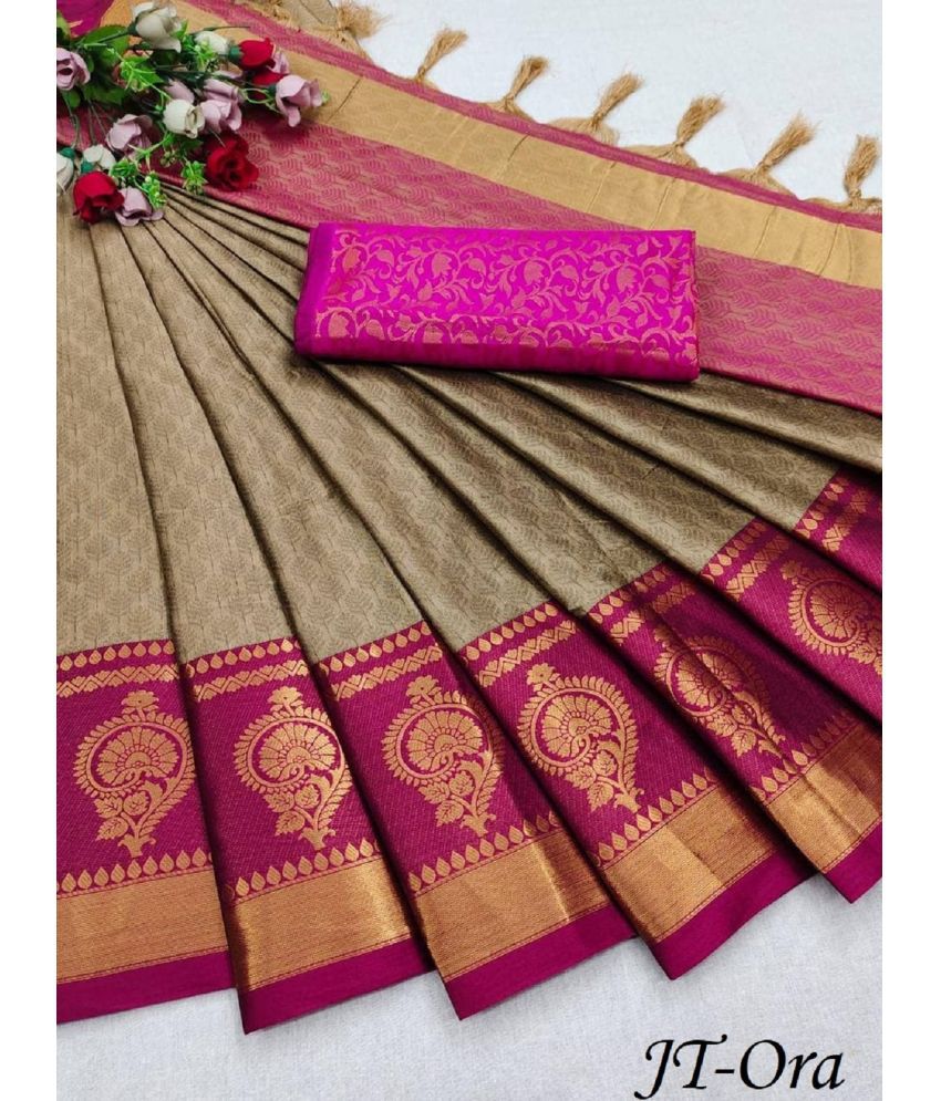     			A TO Z CART Banarasi Silk Embellished Saree With Blouse Piece - Camel ( Pack of 1 )