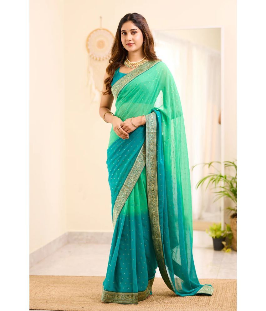     			A TO Z CART Banarasi Silk Embellished Saree With Blouse Piece - Sea Green ( Pack of 1 )