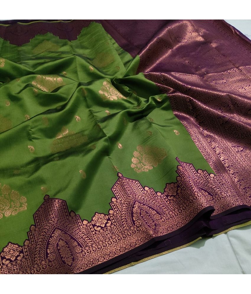     			A TO Z CART Banarasi Silk Embellished Saree With Blouse Piece - Olive ( Pack of 1 )