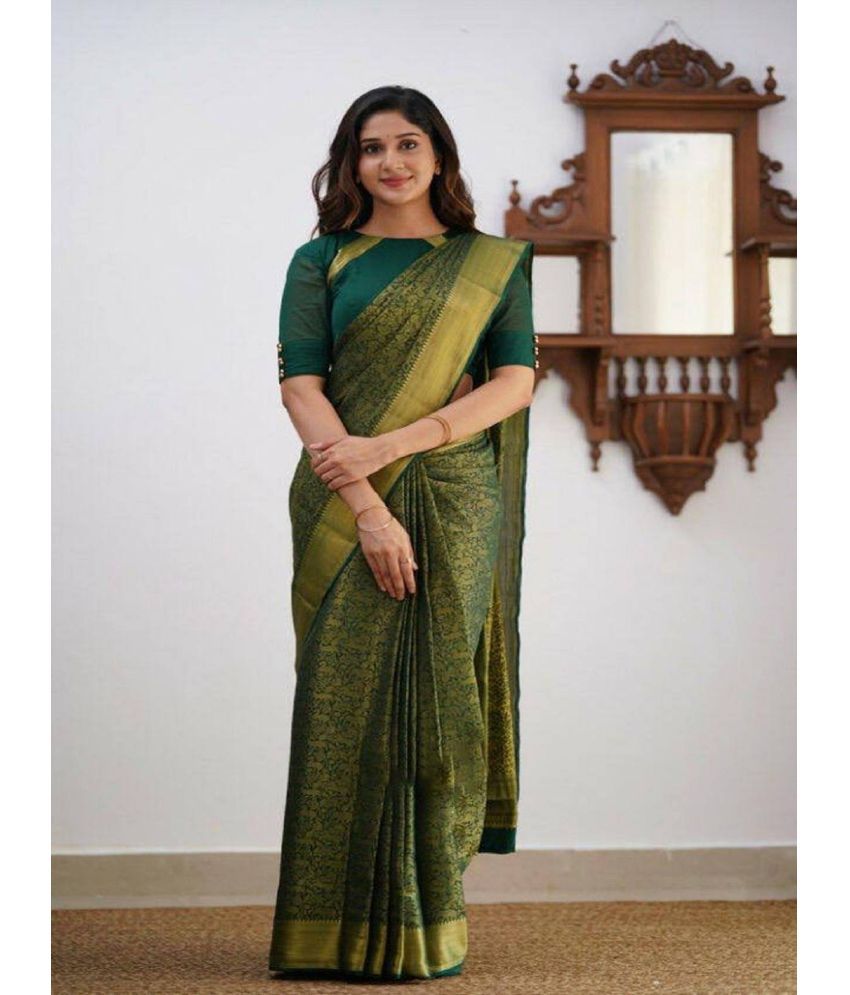     			A TO Z CART Banarasi Silk Embellished Saree With Blouse Piece - Green ( Pack of 1 )