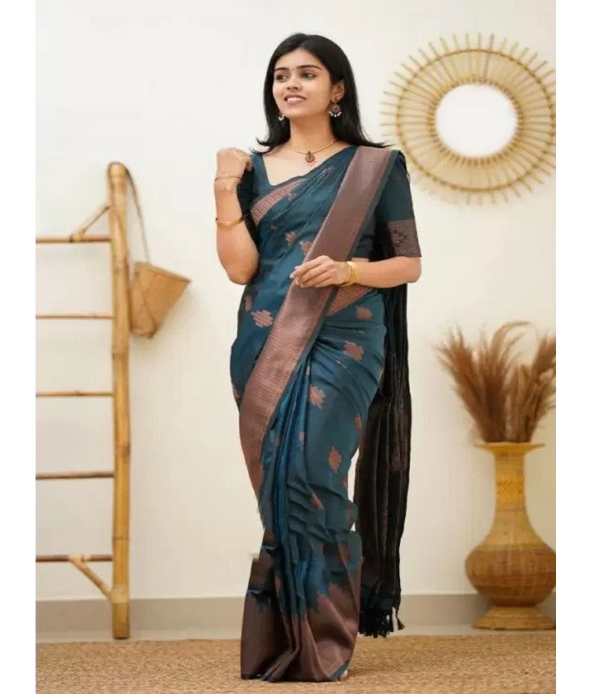     			A TO Z CART Banarasi Silk Embellished Saree With Blouse Piece - Rama ( Pack of 1 )