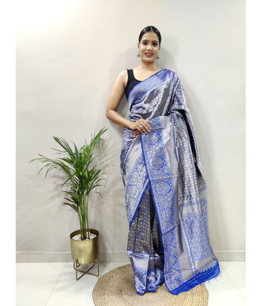     			A TO Z CART Banarasi Silk Embellished Saree With Blouse Piece - Blue ( Pack of 1 )