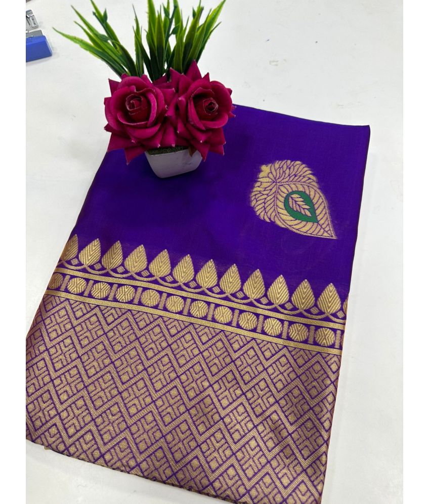     			A TO Z CART Banarasi Silk Embellished Saree With Blouse Piece - Purple ( Pack of 1 )