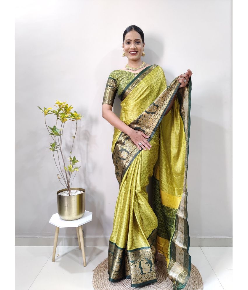     			A TO Z CART Banarasi Silk Embellished Saree With Blouse Piece - Lime Green ( Pack of 1 )