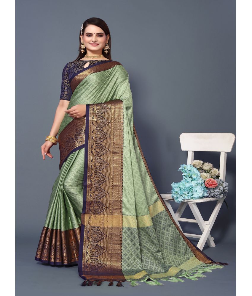     			A TO Z CART Cotton Silk Embellished Saree With Blouse Piece - Sea Green ( Pack of 1 )