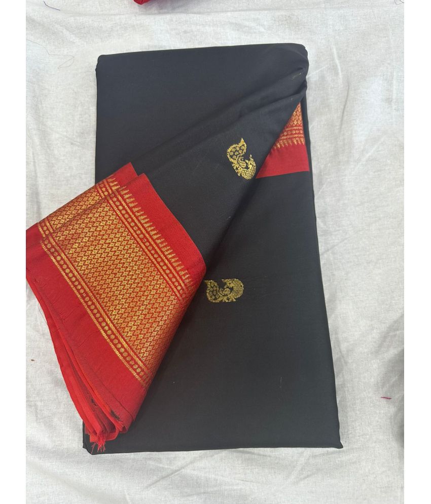     			A TO Z CART Cotton Silk Embellished Saree With Blouse Piece - Black ( Pack of 1 )