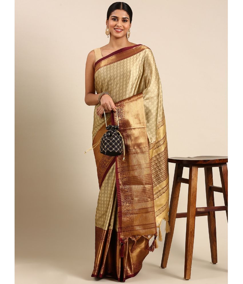     			A TO Z CART Cotton Silk Embellished Saree With Blouse Piece - Brown ( Pack of 1 )