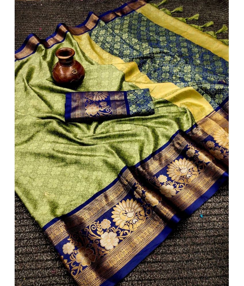     			A TO Z CART Cotton Silk Embellished Saree With Blouse Piece - Light Green ( Pack of 1 )