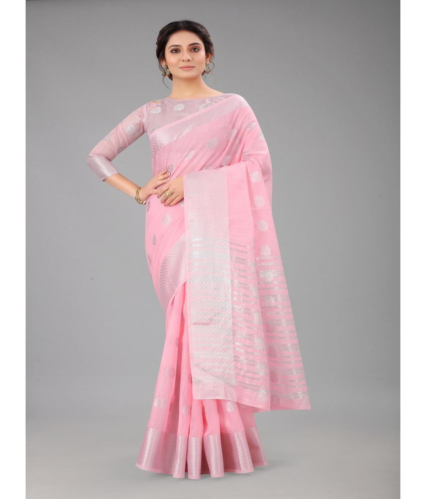     			A TO Z CART Cotton Silk Embellished Saree With Blouse Piece - Pink ( Pack of 1 )
