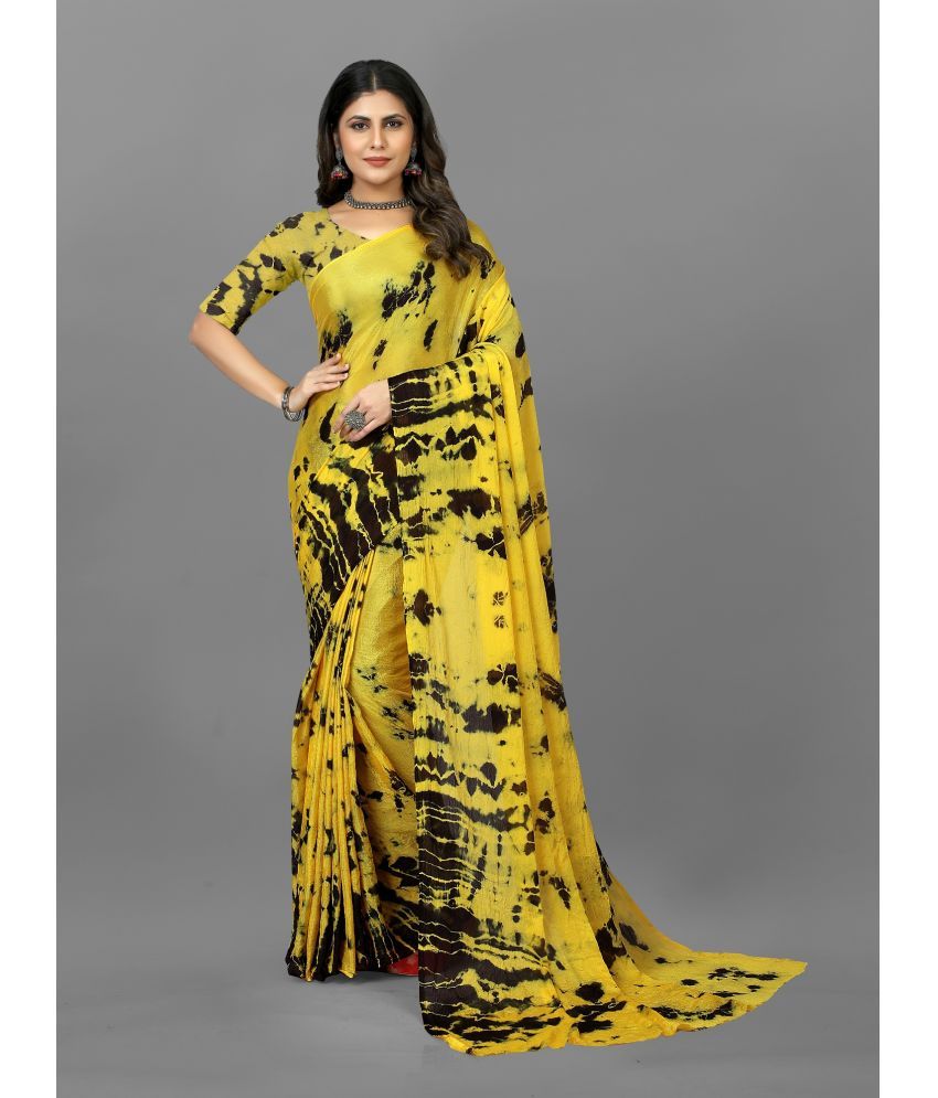     			A TO Z CART Georgette Embellished Saree With Blouse Piece - Yellow ( Pack of 1 )