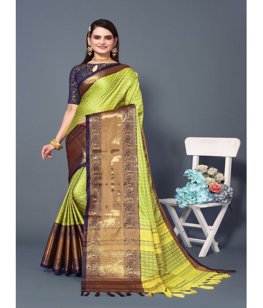     			A TO Z CART Jacquard Embellished Saree With Blouse Piece - Mint Green ( Pack of 1 )