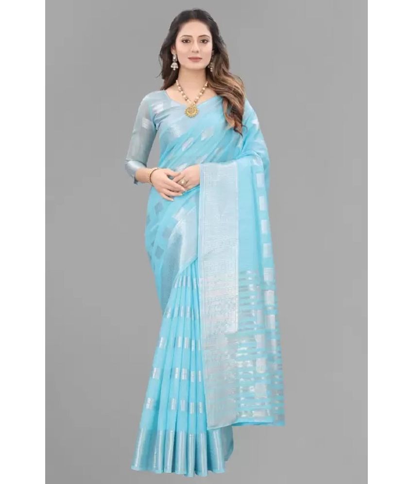     			A TO Z CART Jacquard Embellished Saree With Blouse Piece - SkyBlue ( Pack of 1 )