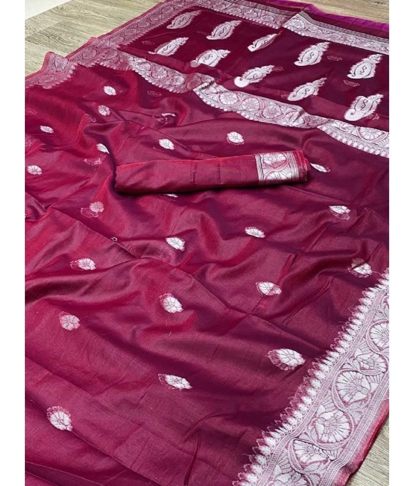     			A TO Z CART Kanjivaram Silk Embellished Saree With Blouse Piece - Wine ( Pack of 1 )