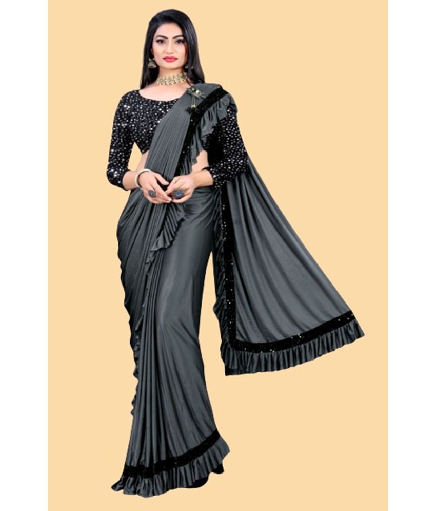     			A TO Z CART Lycra Embellished Saree With Blouse Piece - Grey ( Pack of 1 )