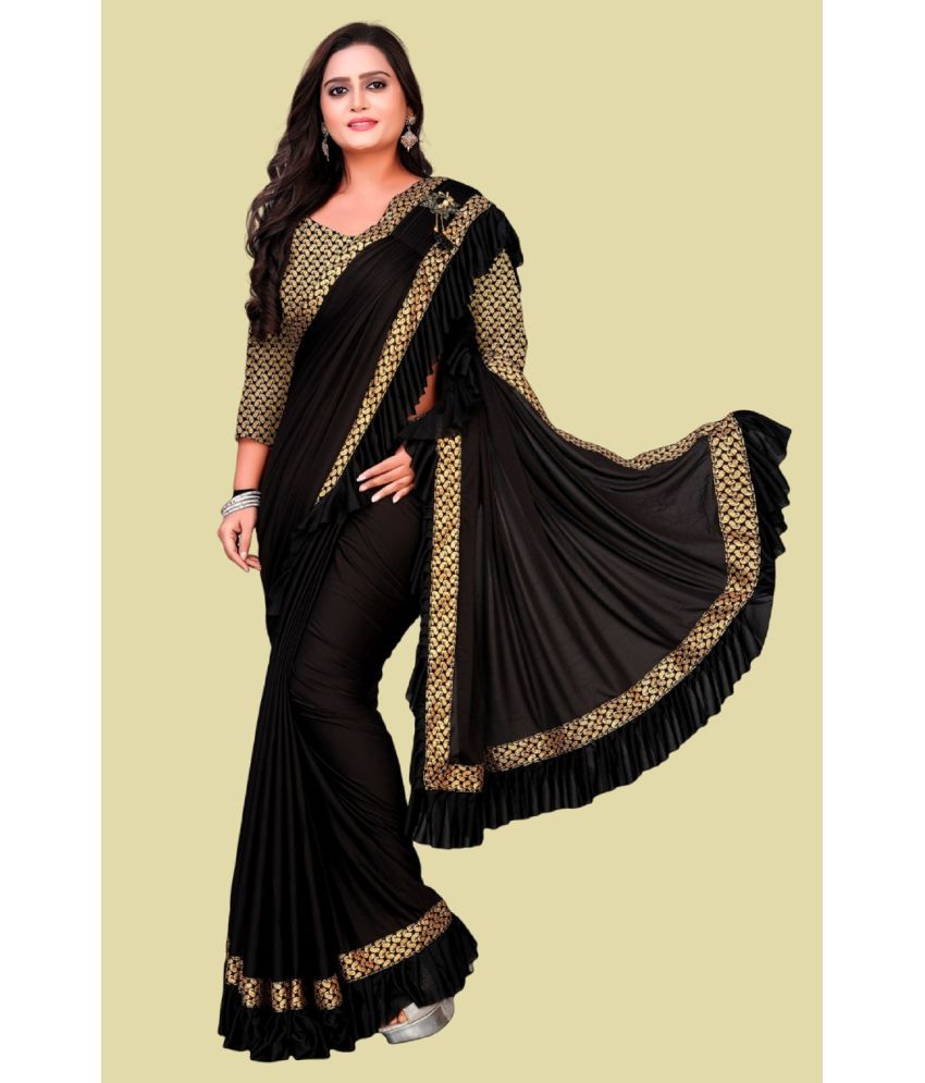     			A TO Z CART Lycra Embellished Saree With Blouse Piece - Black ( Pack of 1 )