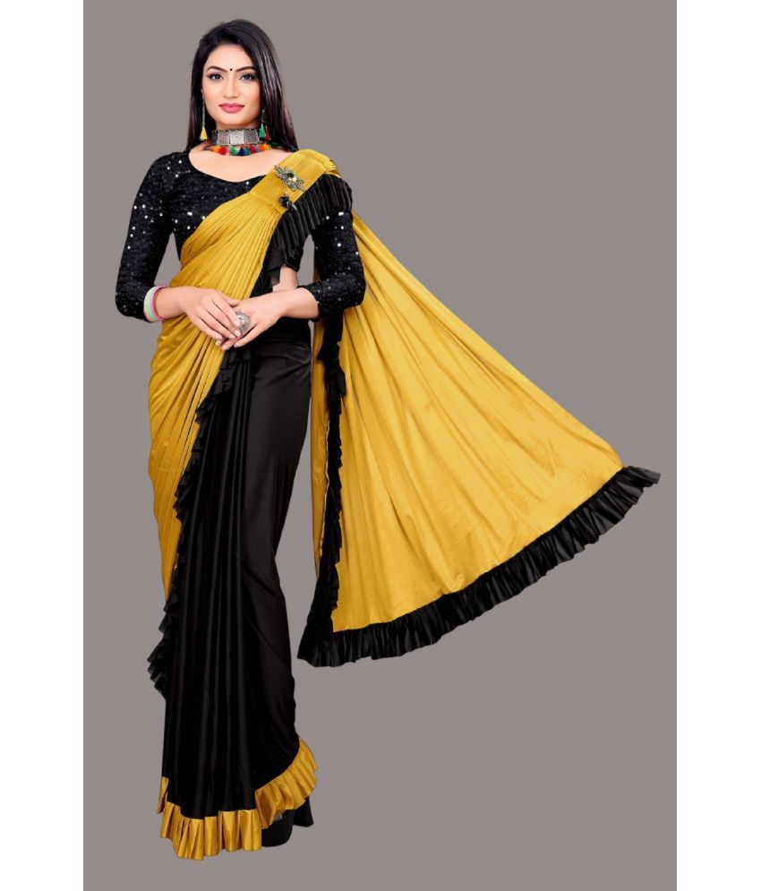     			A TO Z CART Lycra Embellished Saree With Blouse Piece - Yellow ( Pack of 1 )