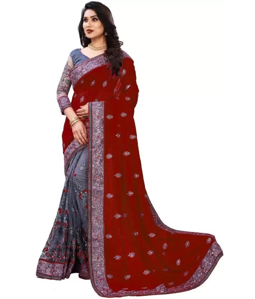     			A TO Z CART Silk Embellished Saree With Blouse Piece - Maroon ( Pack of 1 )