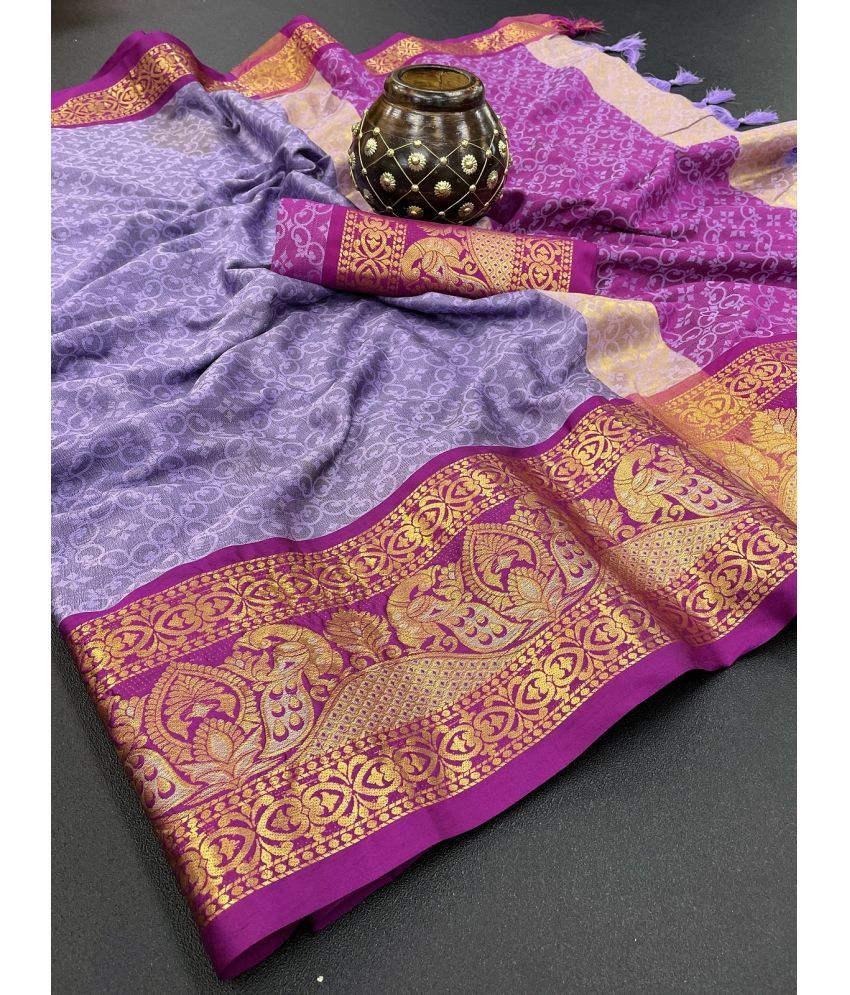     			A TO Z CART Silk Embellished Saree With Blouse Piece - Lavender ( Pack of 1 )