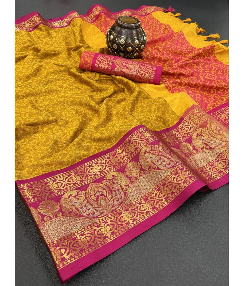     			A TO Z CART Silk Embellished Saree With Blouse Piece - Mustard ( Pack of 1 )