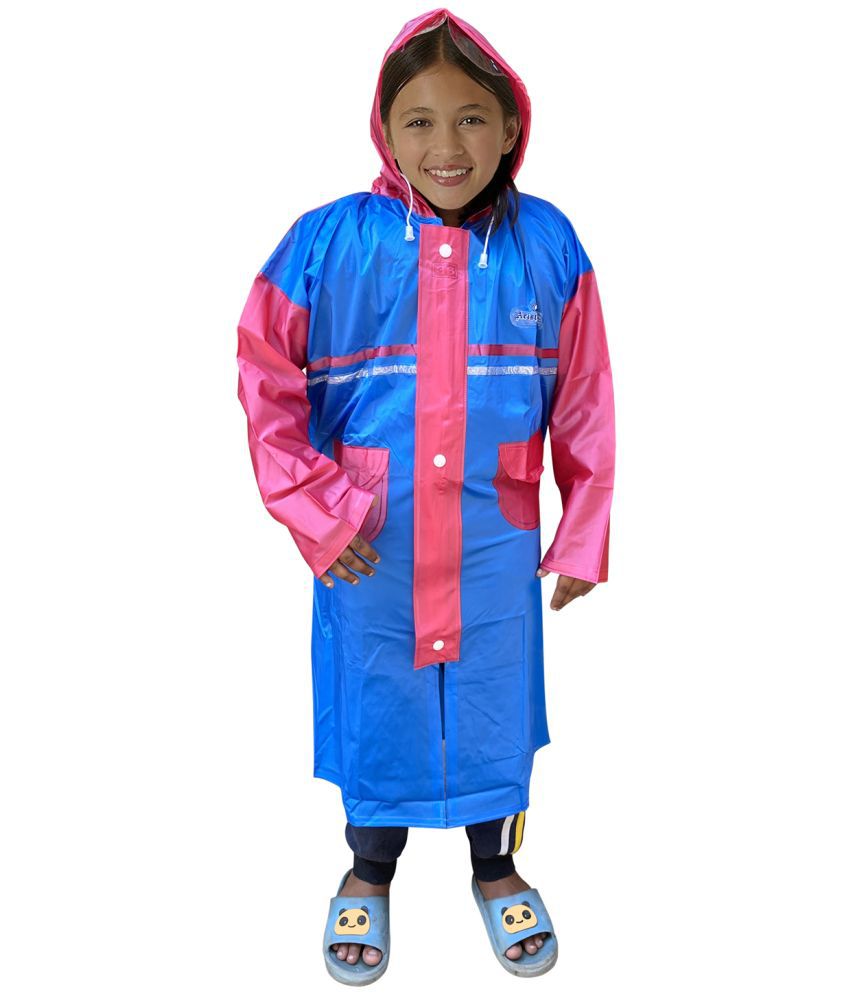     			Aristocrat Rainwear Girls Knee Length Waterproof Raincoat with Hood | Kids Washable Barsati Rainsuit with Two Front Pockets and Bag Space