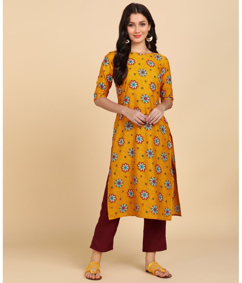     			DSK STUDIO Crepe Printed Kurti With Pants Women's Stitched Salwar Suit - Yellow ( Pack of 1 )