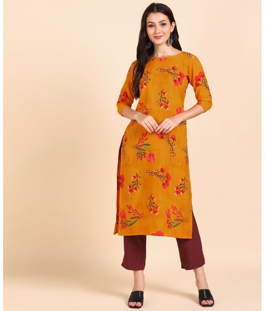     			DSK STUDIO Crepe Printed Kurti With Pants Women's Stitched Salwar Suit - Yellow ( Pack of 1 )