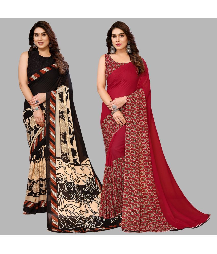     			Kashvi Sarees Georgette Printed Saree With Blouse Piece - Multicolor ( Pack of 2 )