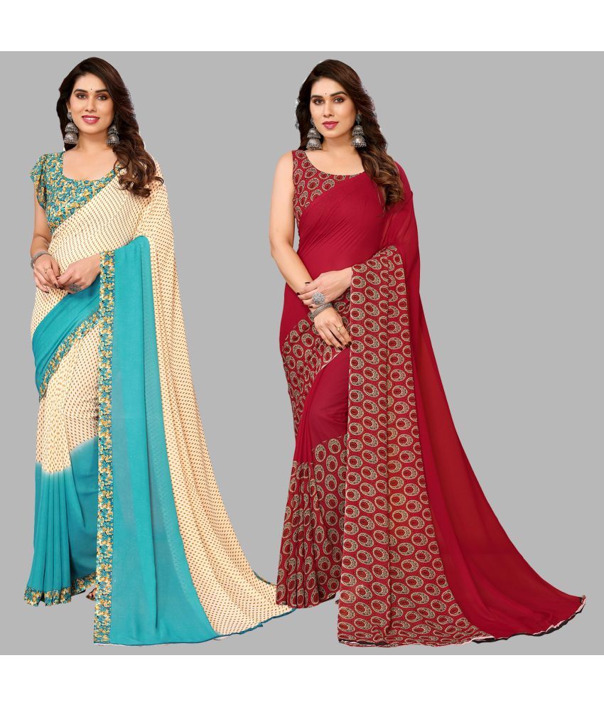     			Kashvi Sarees Georgette Printed Saree With Blouse Piece - Multicolor ( Pack of 2 )