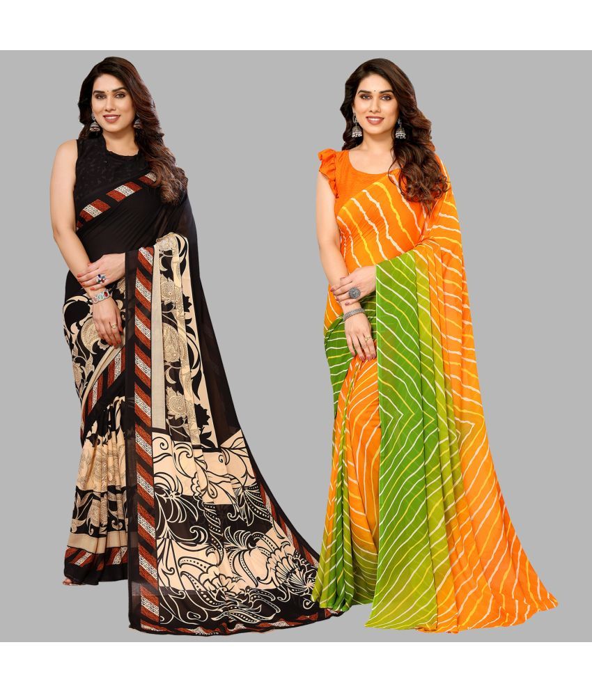     			Kashvi Sarees Georgette Printed Saree With Blouse Piece - Multicolor ( Pack of 2 )