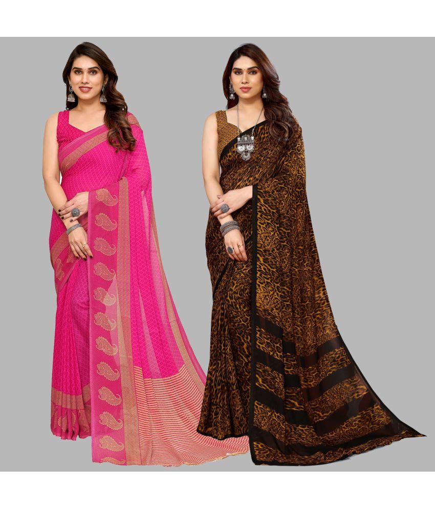     			Kashvi Sarees Georgette Printed Saree With Blouse Piece - Multicolor ( Pack of 2 )