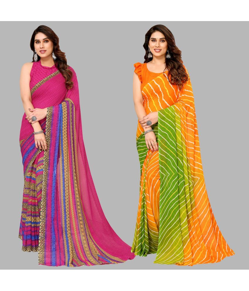     			Kashvi Sarees Georgette Printed Saree With Blouse Piece - Multicolor ( Pack of 2 )