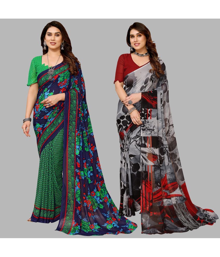     			Kashvi Sarees Georgette Printed Saree With Blouse Piece - Multicolor ( Pack of 2 )