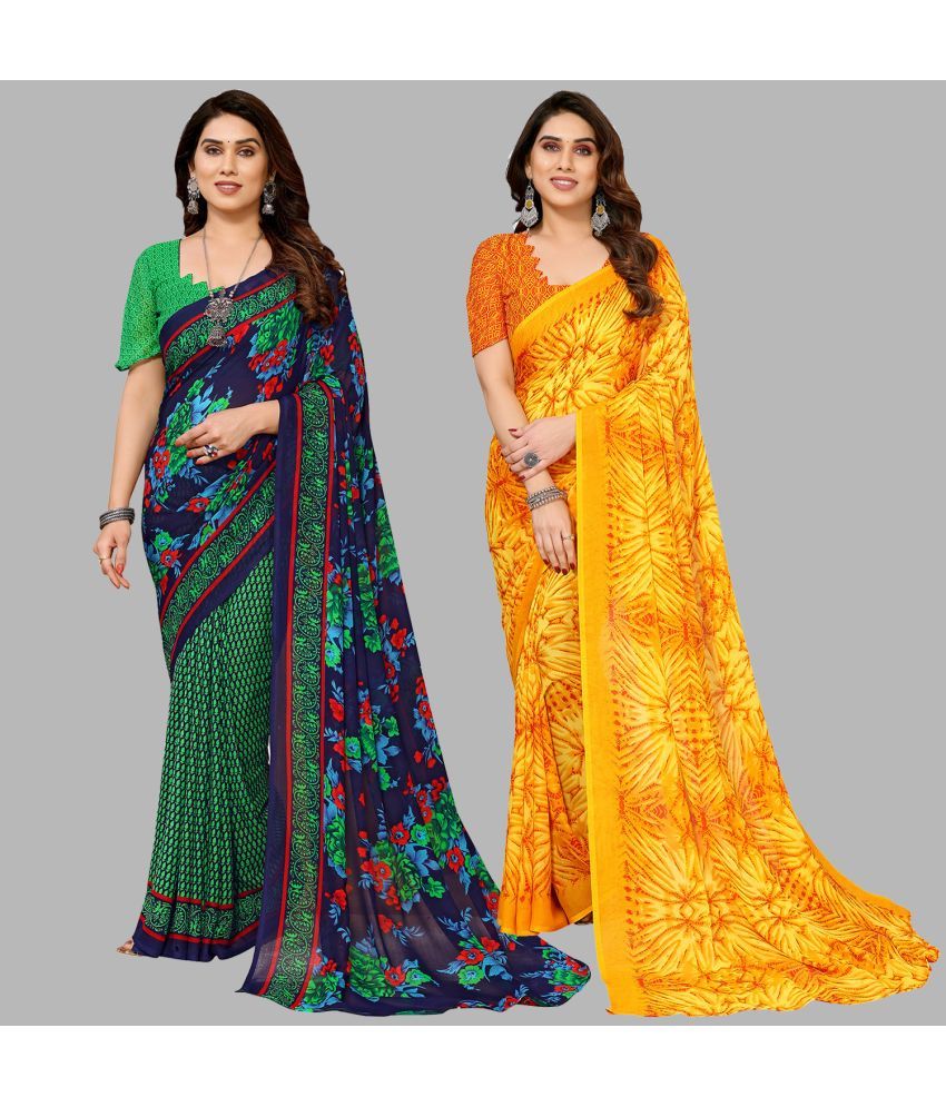     			Kashvi Sarees Georgette Printed Saree With Blouse Piece - Multicolor ( Pack of 2 )