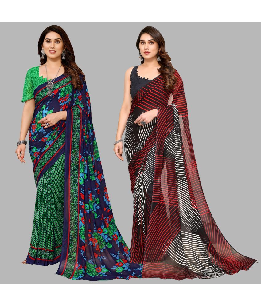     			Kashvi Sarees Georgette Printed Saree With Blouse Piece - Multicolor ( Pack of 2 )