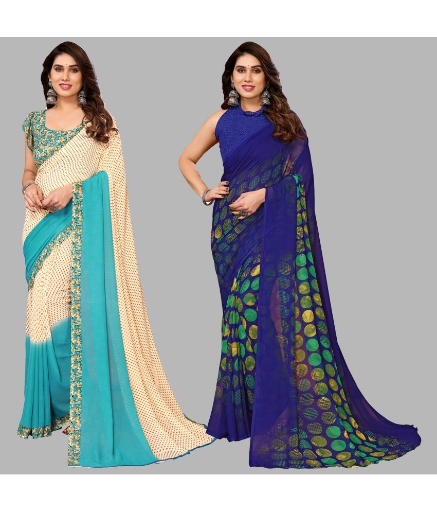     			Kashvi Sarees Georgette Printed Saree With Blouse Piece - Multicolor ( Pack of 2 )