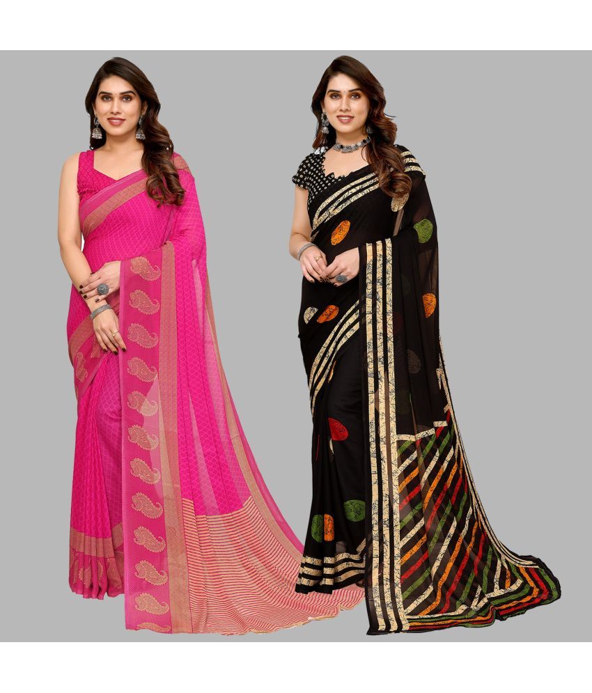     			Kashvi Sarees Georgette Printed Saree With Blouse Piece - Multicolor ( Pack of 2 )