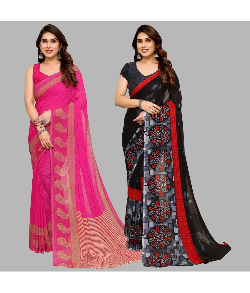     			Kashvi Sarees Georgette Printed Saree With Blouse Piece - Multicolor ( Pack of 2 )