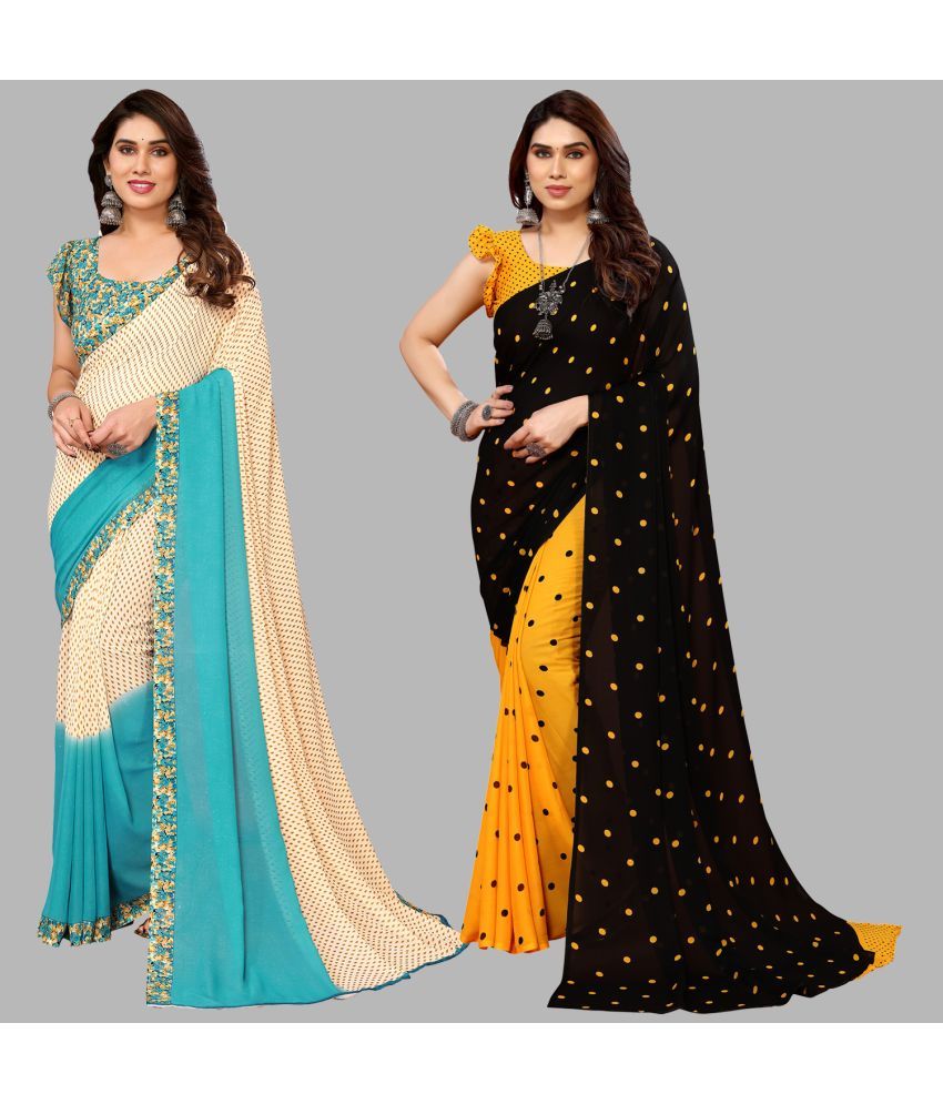     			Kashvi Sarees Georgette Printed Saree With Blouse Piece - Multicolor ( Pack of 2 )