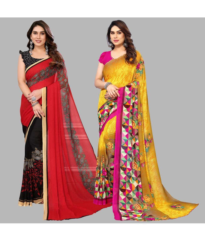     			Kashvi Sarees Georgette Printed Saree With Blouse Piece - Multicolor ( Pack of 2 )