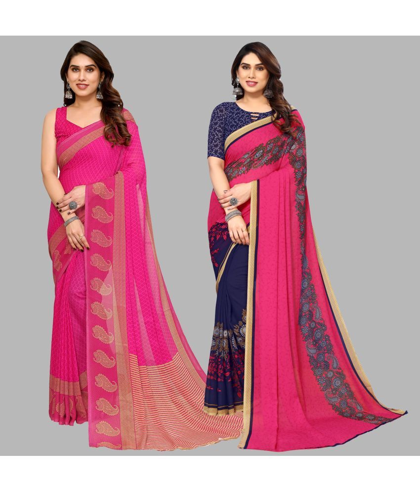     			Kashvi Sarees Georgette Printed Saree With Blouse Piece - Multicolor ( Pack of 2 )