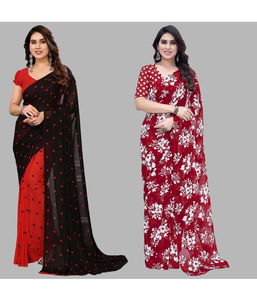     			Kashvi Sarees Georgette Printed Saree With Blouse Piece - Multicolor ( Pack of 2 )