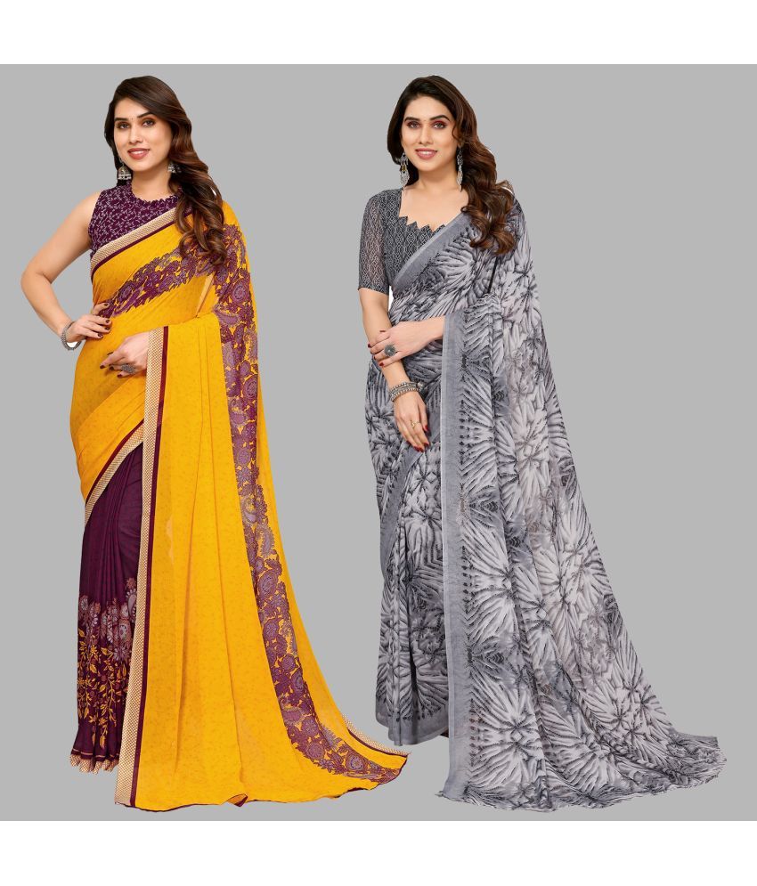     			Kashvi Sarees Georgette Printed Saree With Blouse Piece - Multicolor ( Pack of 2 )