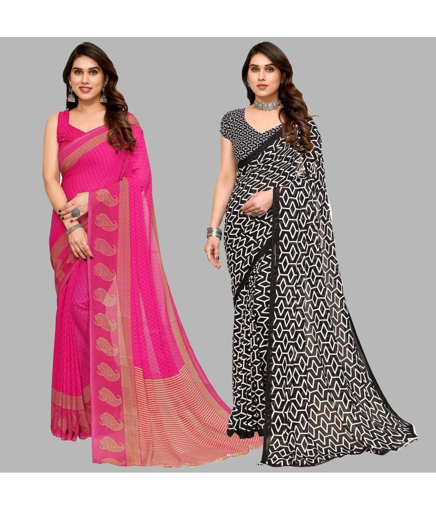     			Kashvi Sarees Georgette Printed Saree With Blouse Piece - Multicolor ( Pack of 2 )