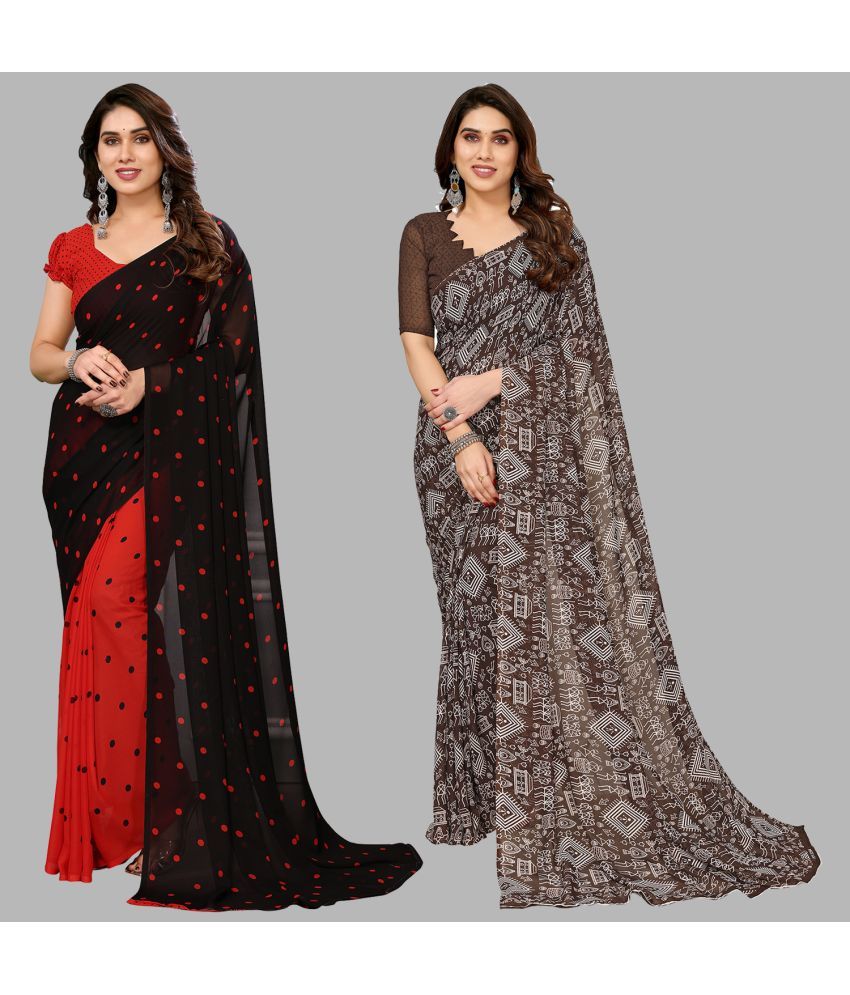     			Kashvi Sarees Georgette Printed Saree With Blouse Piece - Multicolor ( Pack of 2 )