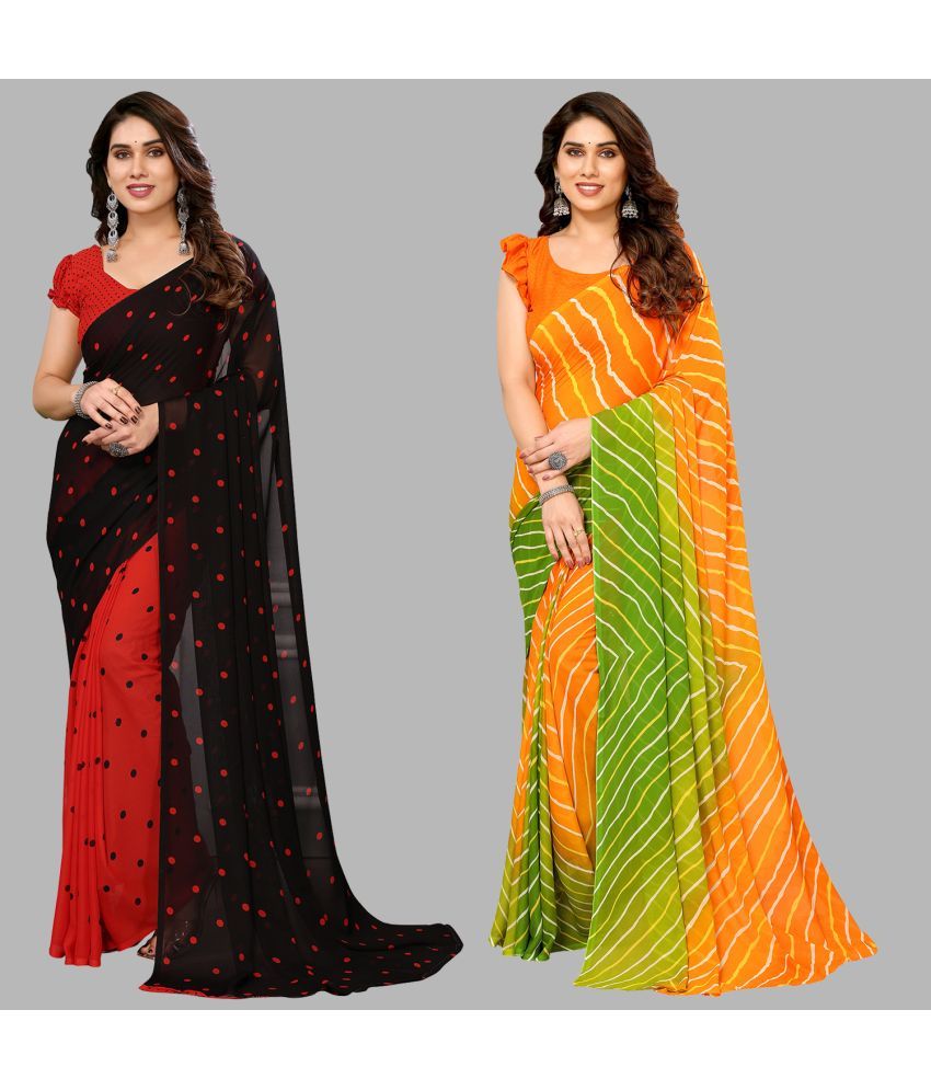     			Kashvi Sarees Georgette Printed Saree With Blouse Piece - Multicolor ( Pack of 2 )