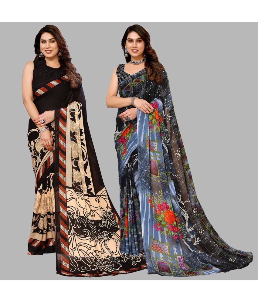     			Kashvi Sarees Georgette Printed Saree With Blouse Piece - Multicolor ( Pack of 2 )