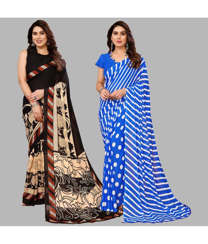     			Kashvi Sarees Georgette Printed Saree With Blouse Piece - Multicolor ( Pack of 2 )