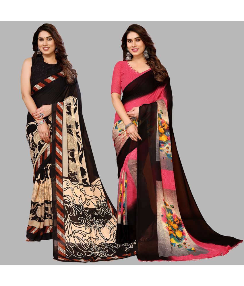     			Kashvi Sarees Georgette Printed Saree With Blouse Piece - Multicolor ( Pack of 2 )