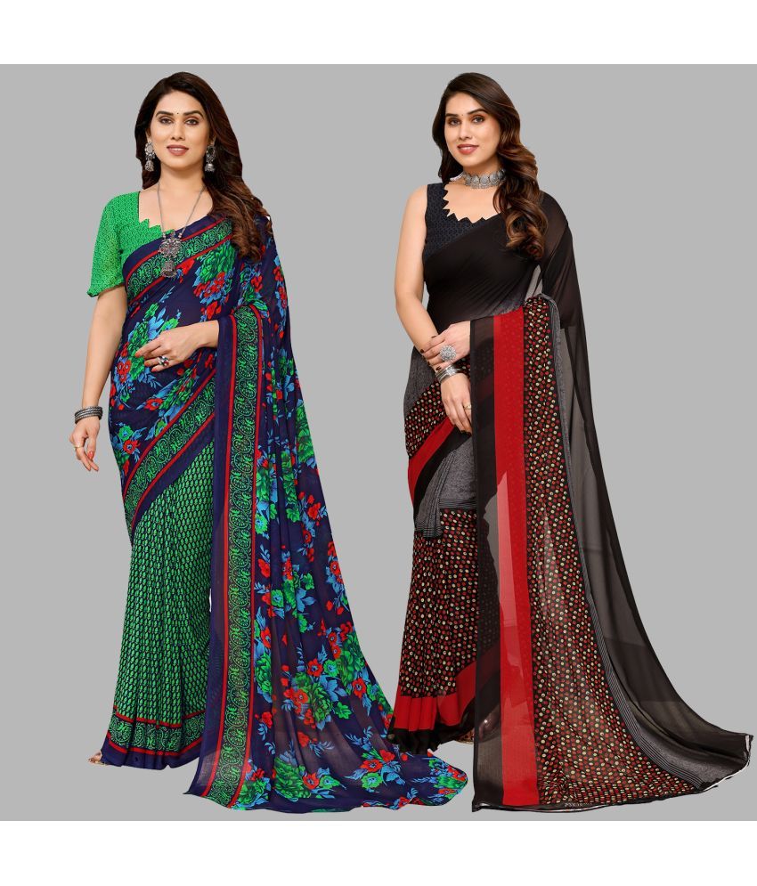     			Kashvi Sarees Georgette Printed Saree With Blouse Piece - Multicolor ( Pack of 2 )